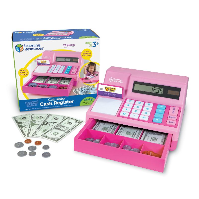 Learning Resources Pretend & Play Calculator Cash Register Pink - 73 Pieces, Ages 3+ Educational Toddler Toys, 1 of 6