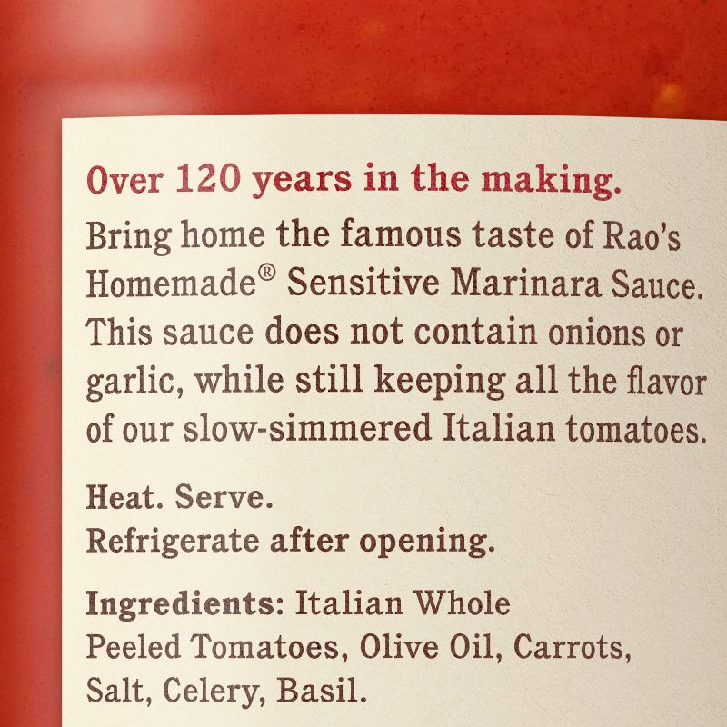 Rao&#39;s Homemade Sensitive Formula Marinara Sauce Premium Quality All Natural Tomato Sauce &#38; Pasta Sauce Keto Friendly Carb Conscious - 24oz, 4 of 7