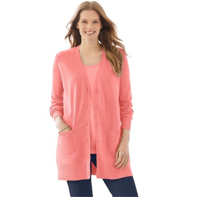 Woman Within Women's Plus Size Perfect Longer-Length Cotton Cardigan