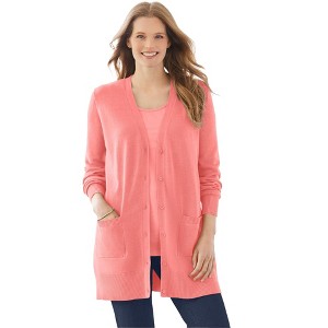 Woman Within Women's Plus Size Perfect Longer-Length Cotton Cardigan - 1 of 4