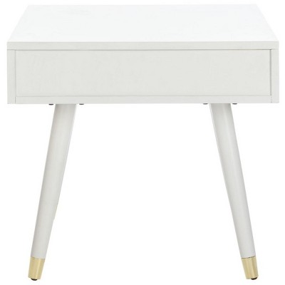 White and Gold Rectangular Wood End Table with Storage
