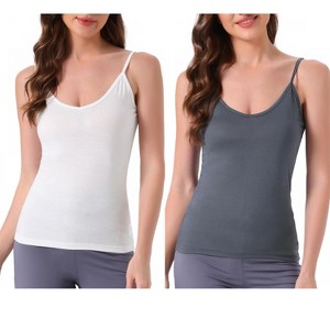 INSPIRE CHIC Women's 2 Pcs Camisole Scoop Neck Sleeveless Tank Undershirt Spaghetti-Strap Pajama Tops - 1 of 4