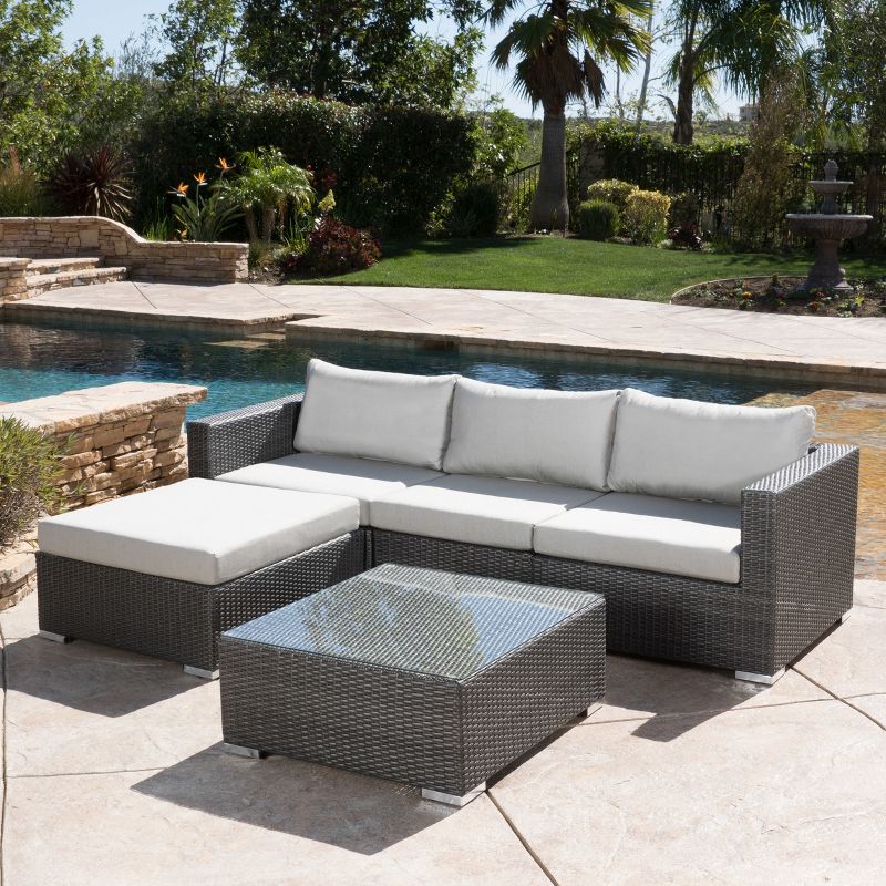 Santa Rosa 5pc Wicker Patio Seating Sectional Set with Cushions - Gray with Silver Gray Cushions - Christopher Knight Home, 1 of 6