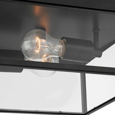 Modern Matte Black Square Outdoor Ceiling Light with Clear Glass Panels