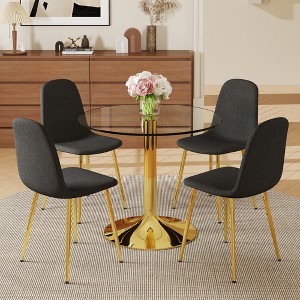 5-Piece Dining Set with Round Tempered Glass Table and 4 Armless Chairs - 1 of 4
