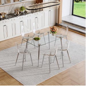 5/7 Piece Dining Table Set for 4/6, Glass Dining Set Kitchen Table Set with 4/6 Transparent Plastic Dining Chairs - ModernLuxe - 1 of 4