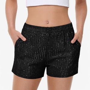 Anna-Kaci Women's Sequin Shorts Elastic Waist Sparkly Party Bottoms with Pockets - 1 of 4
