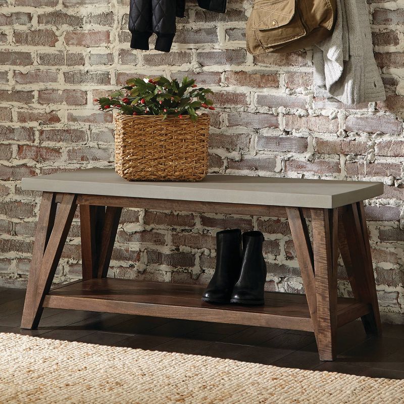 Brookside Entryway Bench Concrete Coated Top and Wood Light Gray/Brown - Alaterre Furniture, 6 of 8