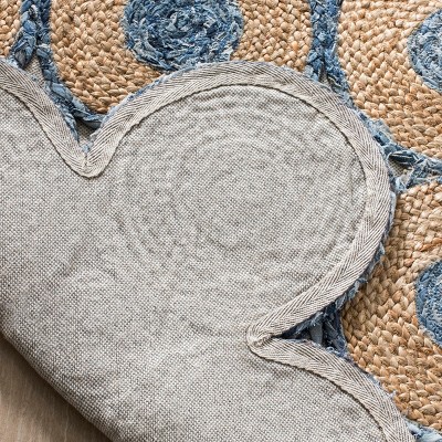 Blue and Natural Geometric Circles 4' x 6' Wool Rug