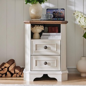SinCiDo Nightstand with Charging Station & 2 Drawers, Farmhouse End Table, Wood Side Table for Bedroom, Living Room - 1 of 4