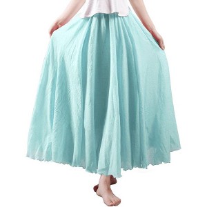 Women's Bohemian Cotton Linen Maxi Skirt - Long Flowy Casual for Summer Beach Holiday Water Blue - 1 of 4