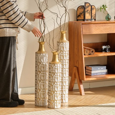 Aukfa Set of 3 Vintage Gold Floor Vases –Decorative Large Vases 32", 28", 24" for Home Decor