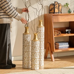 Aukfa Set of 3 Vintage Gold Floor Vases –Decorative Large Vases 32", 28", 24" for Home Decor - 1 of 4