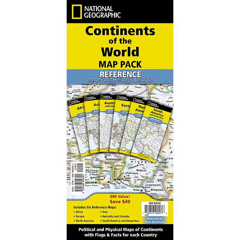 National Geographic Continents of the World Flags and Facts, folded, Map Pack Bundle, Folded: 4.25" x 9.25" ; Flat: 25.25" x 18.5", 1 of 2