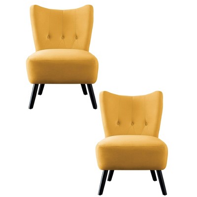 Homelegance Imani Mid Century Modern Velvet Accent Upholstered Living Room Bedroom Lounge Chair, Yellow (2 Pack)