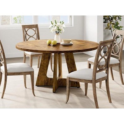 47" Round Dining Table Set for 4 to 6, Farmhouse Kitchen Table with Wooden Top and Pedestal Base, Circle Dinner Table Rustic (No Chairs)