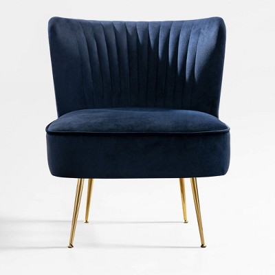 WestinTrends Phoebe Upholstered Tufted Velvet Accent Chair With Metal Leg