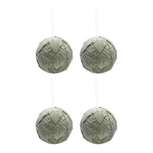 Storied Home Diameter Foam and Fabric Leaves Ball Ornament with Glitter, Ice Finish, Green, Set of 4 - 1 of 1