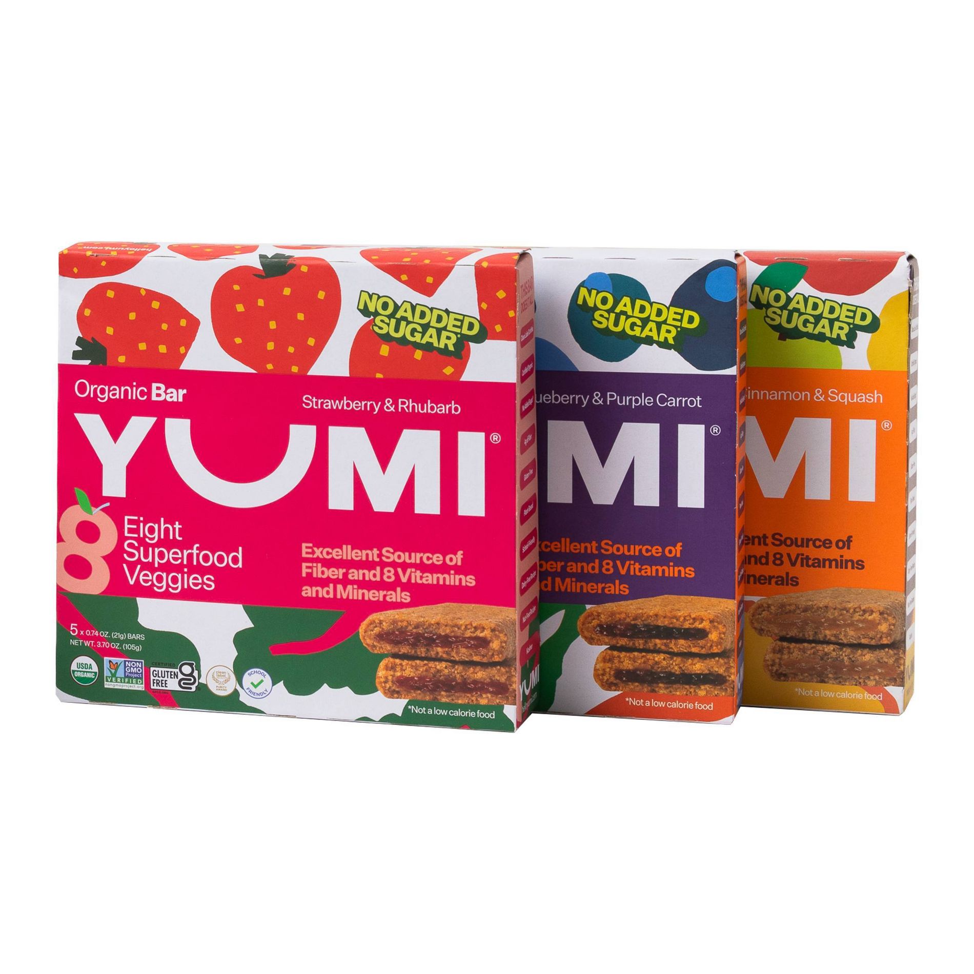 YUMI Organic Baby Snack Bars  Blueberry & Purple 3.7oz/5ct + Strawberry and Rhubarb 3.7oz/5ct + Apple and Cinnamon Squash 3.7oz/5ct