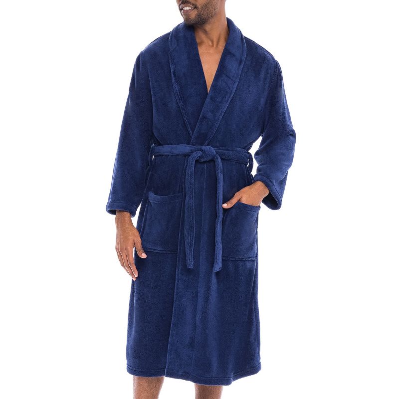Men's Plush Fleece Robe, Soft Cozy Warm Wrap Around Bathrobe, 1 of 7