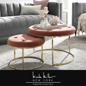 Nicole Miller Velvet Nesting Ottoman Set of 2 with Stainless Steel Frame - 1 of 4
