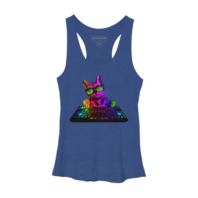 Women's Design By Humans Cool Cat DJ By clingcling Racerback Tank Top