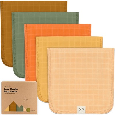 5pk Lumi Muslin Burp Cloths for Baby Boys, Girls, Organic Baby Burp Cloths, Burping Cloths for Babies