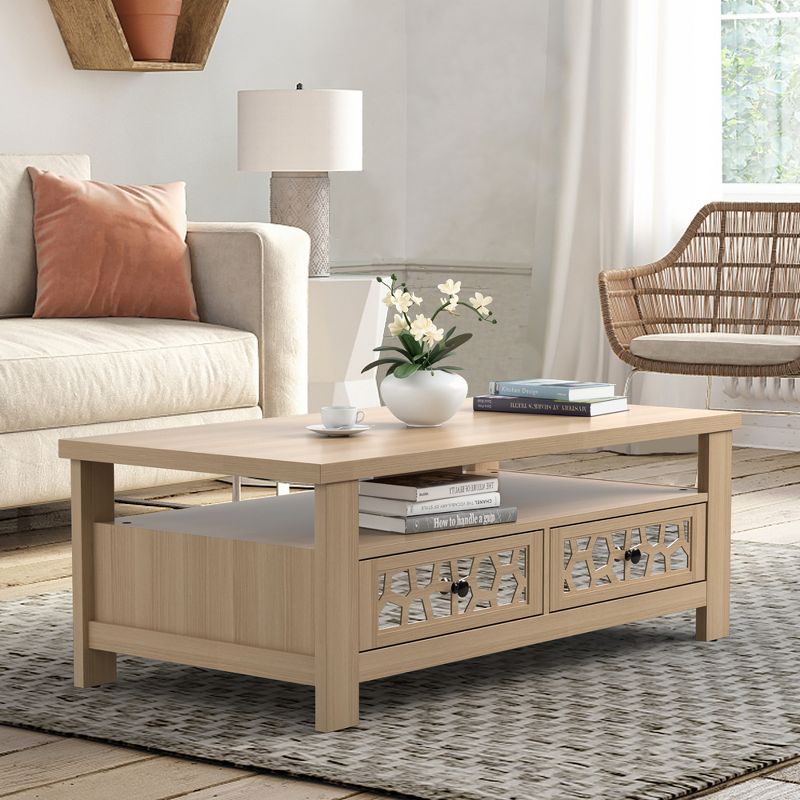 Costway Coffee Table with2 Drawers & Open Shelf Modern Rectangular Wood Living Room Table, 3 of 11