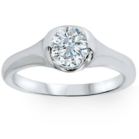 Pompeii3 3/4ct Bezel Solitaire Lab Created Diamond Engagement Ring 14K  White Gold - Size 4