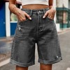 Women's Summer Long Jeans Shorts High Rise Loose-Fit Wide Leg Denim Shorts Stretchy Dad Y2K Shorts with Pockets - 2 of 4