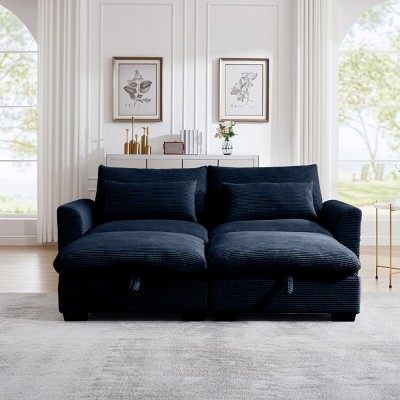 3 Pieces Modern Sofa With Storage Ottoman, Modular Couch Sectional Sofas Small With Pillows And Round Armrests, Small L Shape Sofa-Cuddlewood