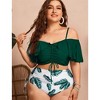 Women's Off - Shoulder Ruffled Bikini Set, High - Waisted Two - Piece Swimsuit with Drawstring Detail for Beach & Pool - 4 of 4
