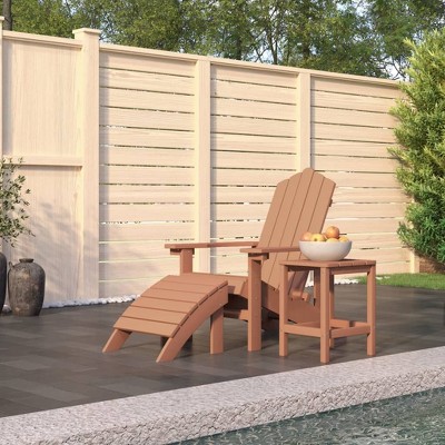 vidaXL Adirondack Chair, Outdoor Adirondack Chair with Footstool and Table, Lawn Chair for Patio Porch Garden Backyard Deck, HDPE Brown