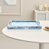 SEVOBAL Serving Platters 2 Set Handcrafted Checkered Serving Trays with Elegant Bone and Resin Set with Handles for Dining, Blue, 18"*11"*2.5" - 2 of 4