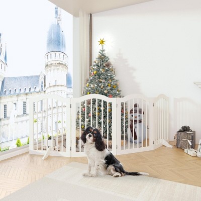 Akoasm 27.6 Inch Foldable Wood Freestanding Pet Gate Fence 4-Panels With Support Feet
