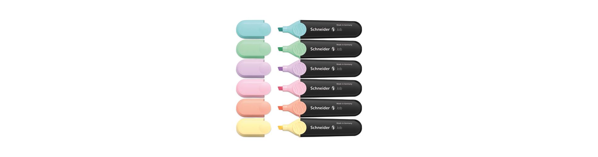 Schneider Job Pastel Highlighters, Chisel Tip (1mm/5mm), Assorted Ink Colors, Black/Assorted Barrel Colors, 6/Pack