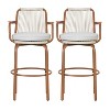 Set of 2 Outdoor Bar Stool Patio Counter Height Bar Stool Dining Chair Pub Stool with Cushion&Woven Rattan Rope, Black+Gray/Teak+ Beige-ModernLuxe - 4 of 4