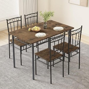 Vipbear Restaurant set 4-person dining table set, shaped dining table set, 4 chairs, space-saving kitchen dining table set, suitable for small Spaces - 1 of 4