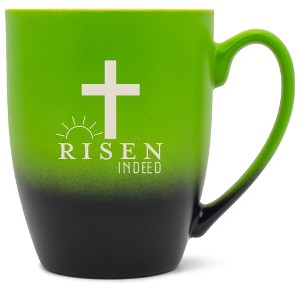 Elanze Designs Risen Indeed 12 Ounce Ceramic Laser-Etched Engraved Drinkware Mug, Green and Black Ombre - 1 of 4