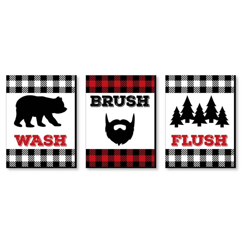 Big Dot of Happiness Lumberjack - Channel the Flannel - Kids Bathroom Rules Wall Art - 7.5 x 10 inches - Set of 3 Signs - Wash, Brush, Flush, 1 of 8