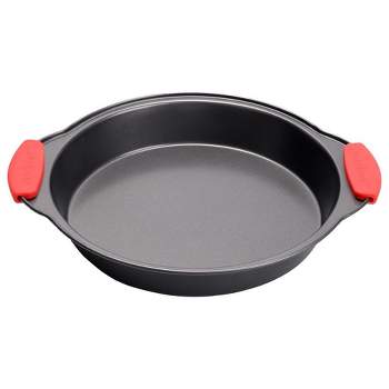 NutriChef Non-Stick Round Pan - Deluxe Nonstick Gray Coating Inside & Outside with Red Silicone Handles