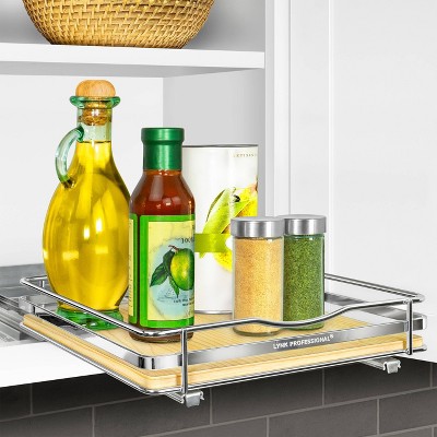 Lynk Professional Slide Out Vertical 10.25" Single Metal/Wood Spice Rack Silver: Kitchen Cupboard Organizer, Pull Out Storage — фото 2