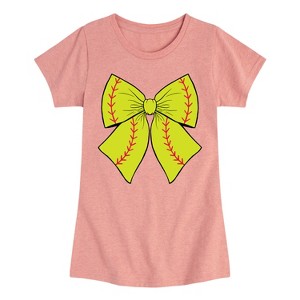 Girls' - Instant Message - Softball Bow -Youth Girls Short Sleeve T-Shirt Fitted Short Sleeve Graphic T-Shirt - 1 of 4