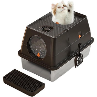 Enclosed Stainless Steel Litter Box，Covered Metal Box with Removable Top,Litter Scoop,Tall Dog Proof Design & Odor Free