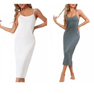 cheibear Women's Modal V Neck Adjustable Spaghetti Strap Chemise Sleep Dress - 1 of 4