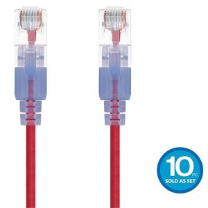 Monoprice Cat6A Ethernet Patch Cable - 10 Feet - Red (10 Pack) Snagless RJ45 550Mhz UTP Pure Bare Copper Wire 10G 30AWG - SlimRun Series - 1 of 4