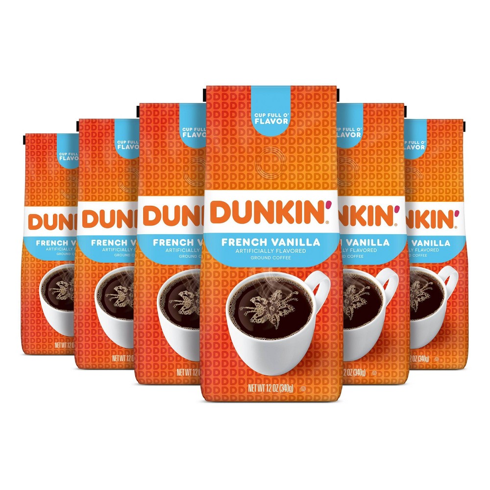 Dunkin' Donuts 6 Pack/12oz Each French Vanilla Flavored Medium Roast Ground Coffee