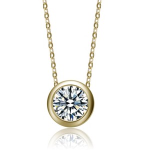 Guili 18K White, Gold, and Rose Gold Plated Pendant Necklace with Solitaire Bezel Cubic Zirconia for Elegant, Timeless Appeal. - 1 of 4