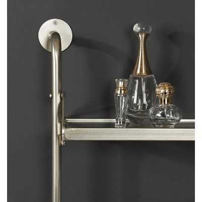 Silver Metal Three-Tier Floating Wall Shelf with Glass