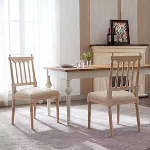 Homy Casa Set Of 2 Upholstered Carved Back Dining Chair with Solid Wood Frame for Dining Room or Vanity, Natural Beige - 1 of 4